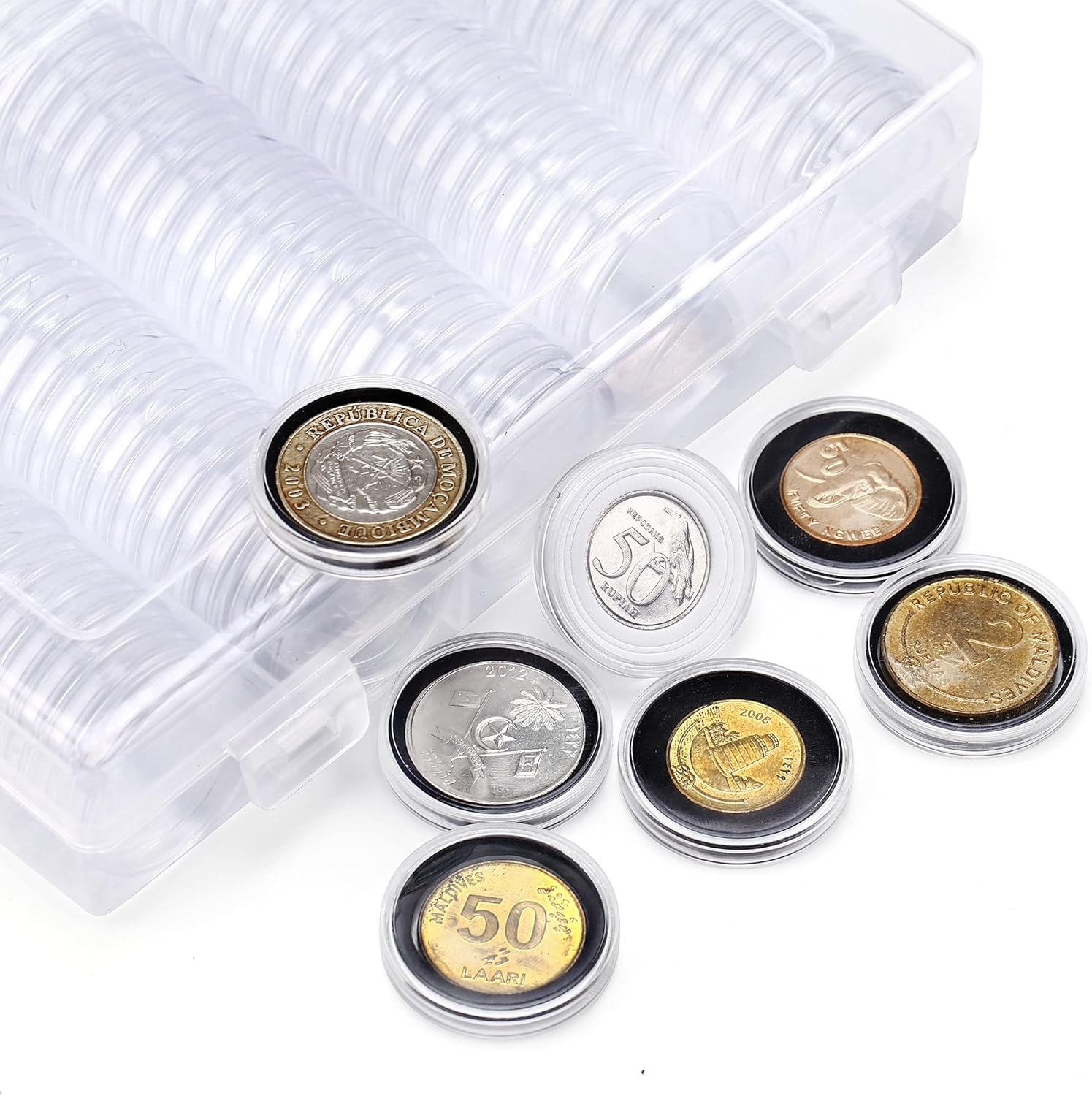 SPLF 100 Pieces 30mm Coin Capsules and 5 Sizes (17/20/25/27/30mm) Protect Gasket Coin Holder Case with Plastic Storage Organizer Box for Coin Collection Supplies : Office Products