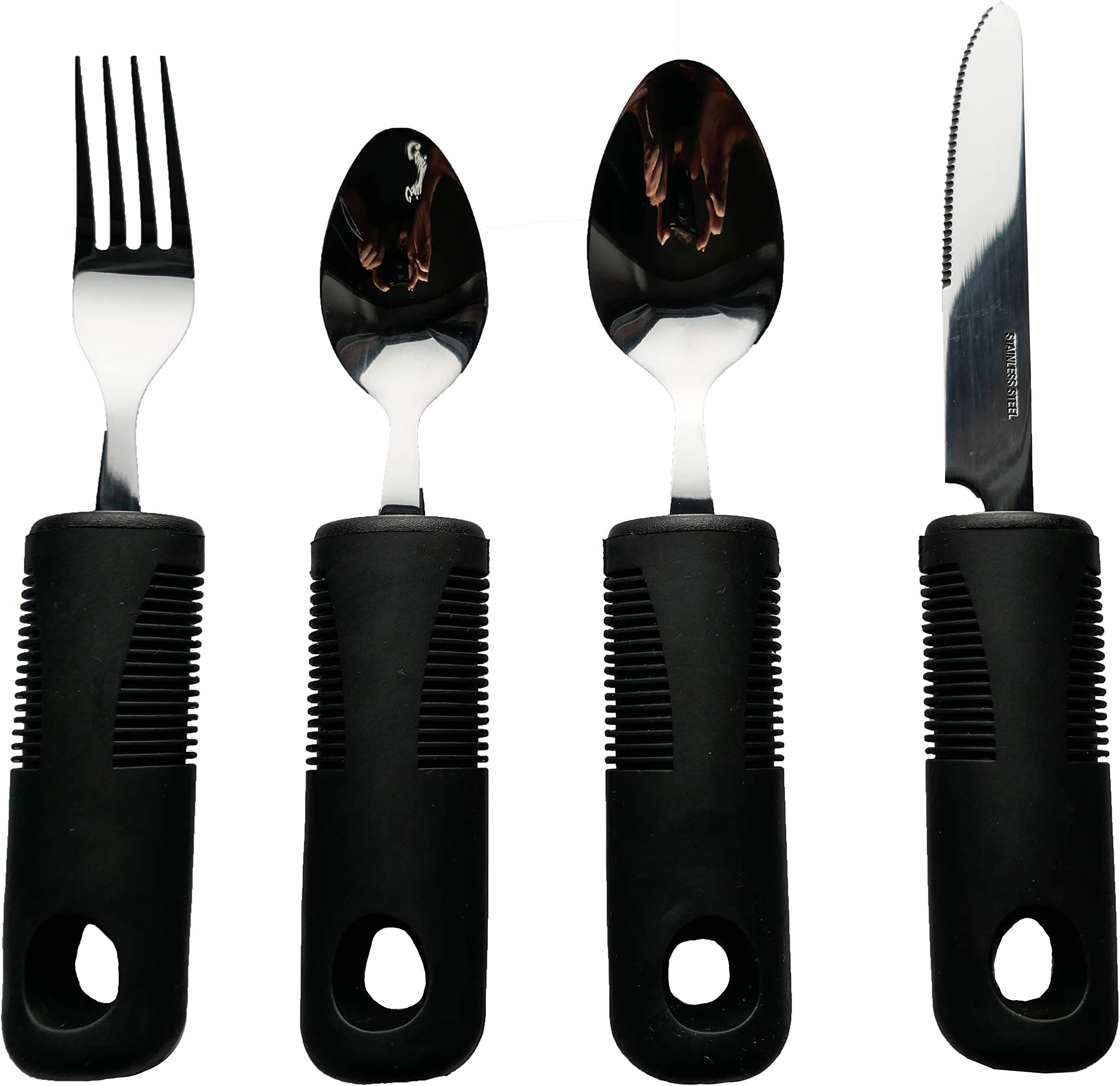 OR8 Wellness 4-Piece Stainless Steel Cutlery Set, Easy Grip Handles, Portable & Discreet, Ideal for Disabled, Elderly, Arthritis, Limited Hand Movement