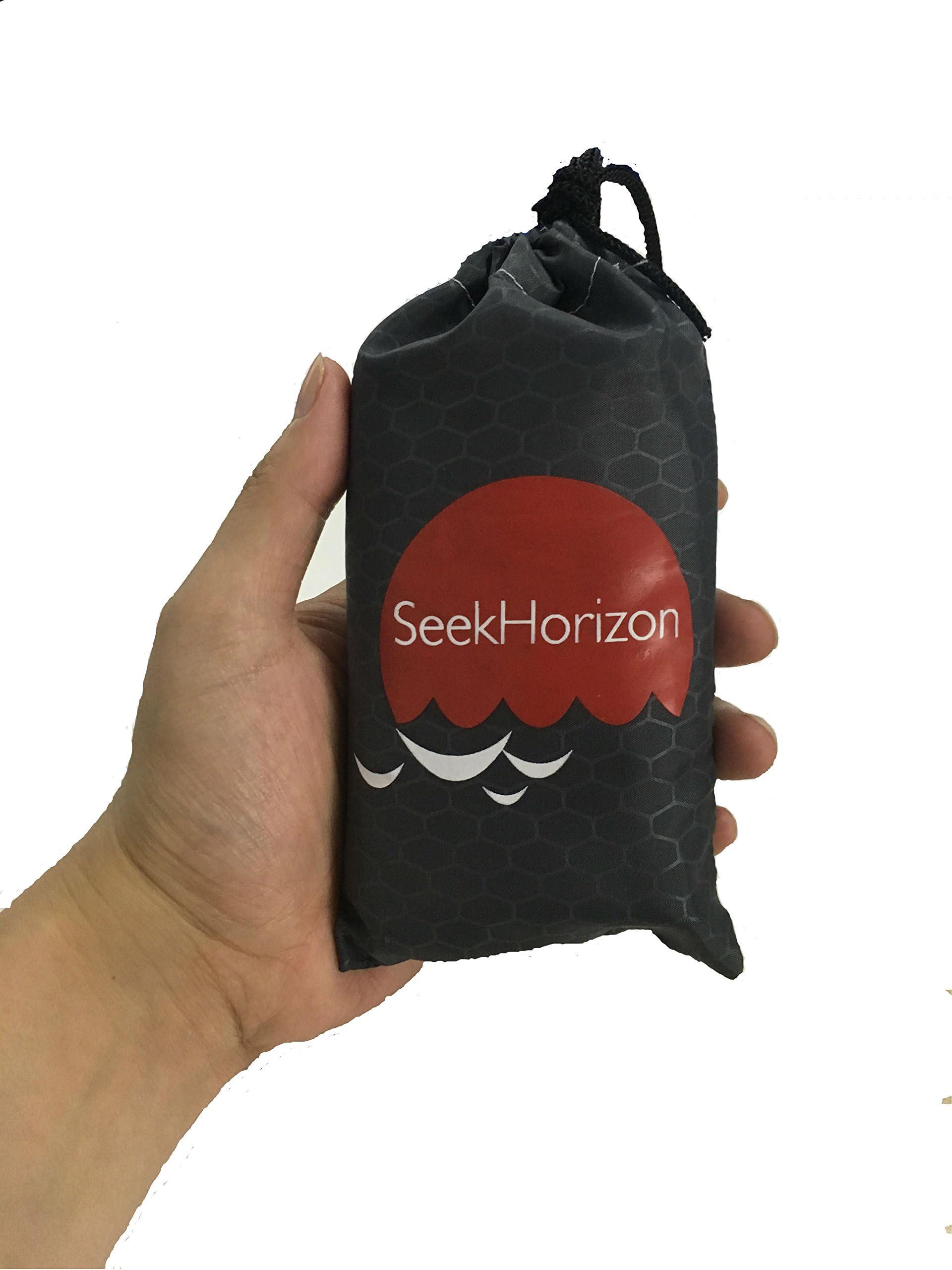 SeekHorizon OUTDOOR BLANKET TARP IDEAL FOR BEACH, PICNIC, CAMPING MAT OR TRAVEL. 44X63 COMPACT LIGHTWEIGHT, SANDPROOF, WATERPROOF, DURABLE, SAND POCKETS AND CARRY BAG