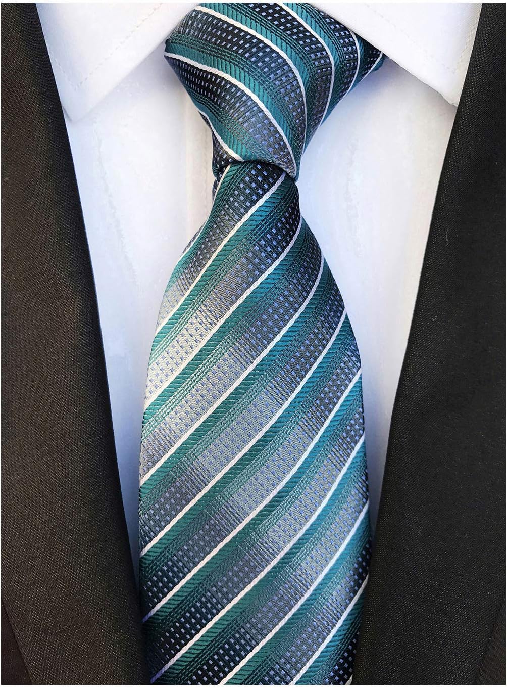 SecdtieMen's Large Striped Jacquard Woven Silk Tie Formal Business Necktie