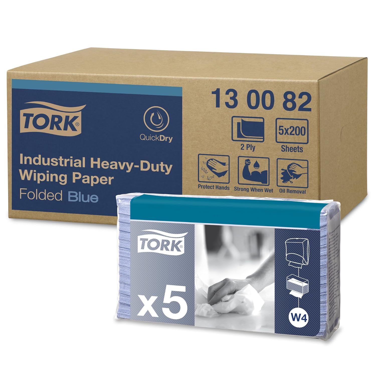 Tork 130082 Industrial HeavyDuty Wiping Paper / 3 Ply Absorbent Paper Sheets Suitable for Tork