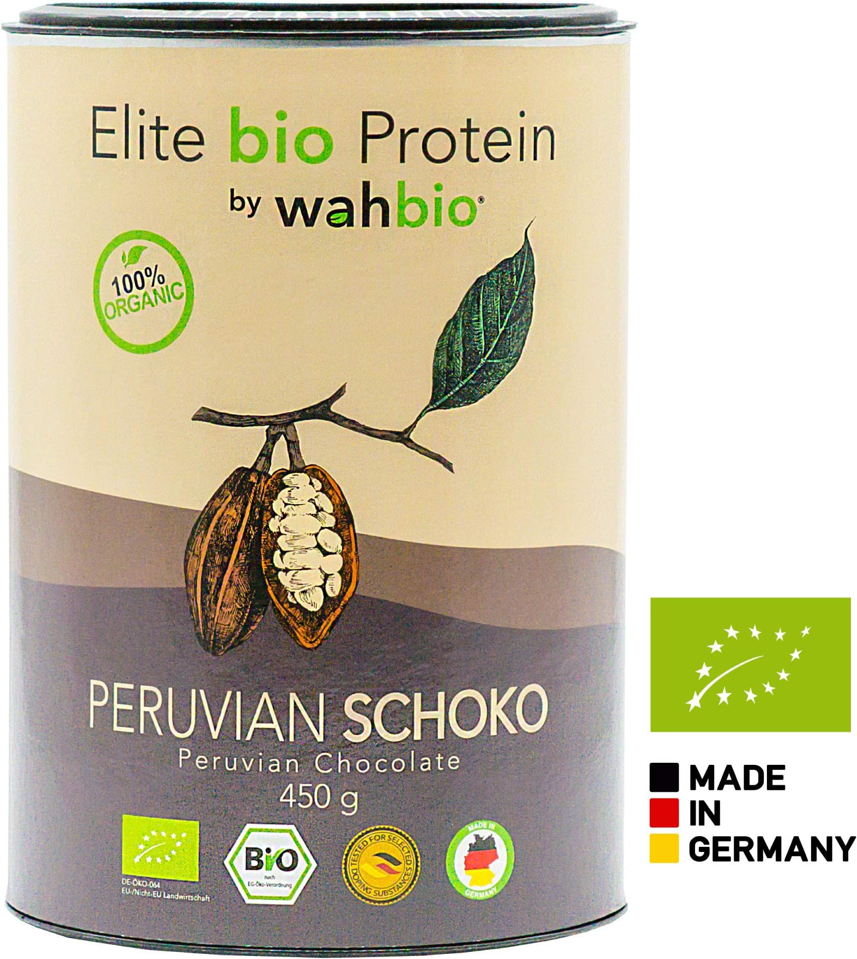 Wahbio 100% organic protein powder with organic cacao | Multi Component blend from Whey, Casein, Egg and Soy | Free from sweetners, additives & Gluten