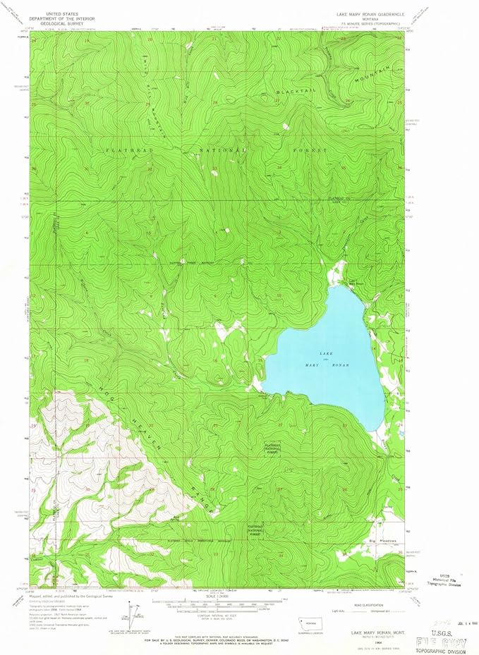 Montana Maps 1964 Lake Mary Ronan, MT USGS Historical Topographic Wall Art