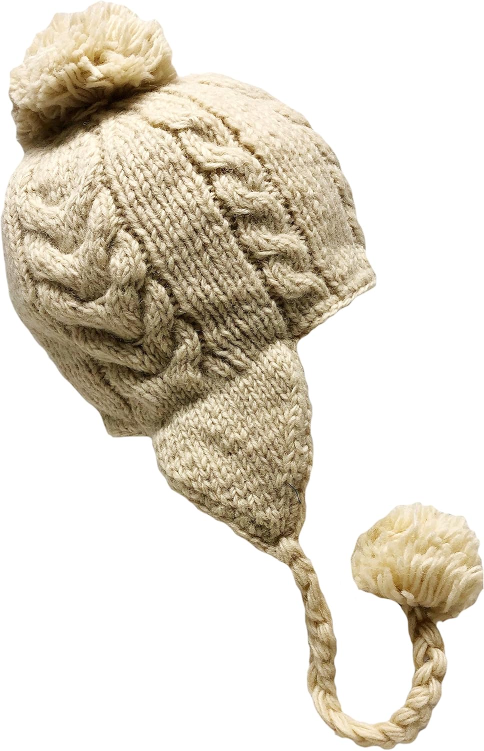 Nepal Hand Knit Sherpa Hat with Ear Flaps, Trapper Ski Heavy Wool