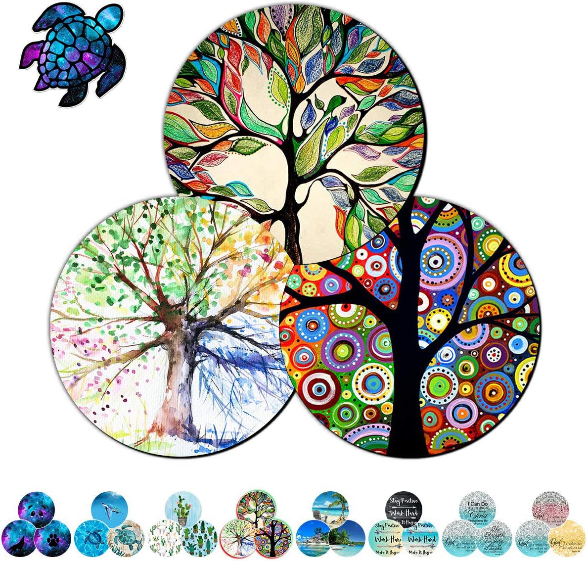 Gaming Mouse Pad Mat for Laptop 3 Pack Tree of Life Mousepads with Cute Stickers Non-Slip Rubber Base Round Mouse Pads for Laptop Compute Working Home Office Accessories
