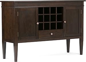 Simpli Home 3AXCCRL-09 Carlton Solid Wood 54 inch Wide Contemporary Sideboard Buffet Credenza and Wine Rack in Dark Tobacco Brown