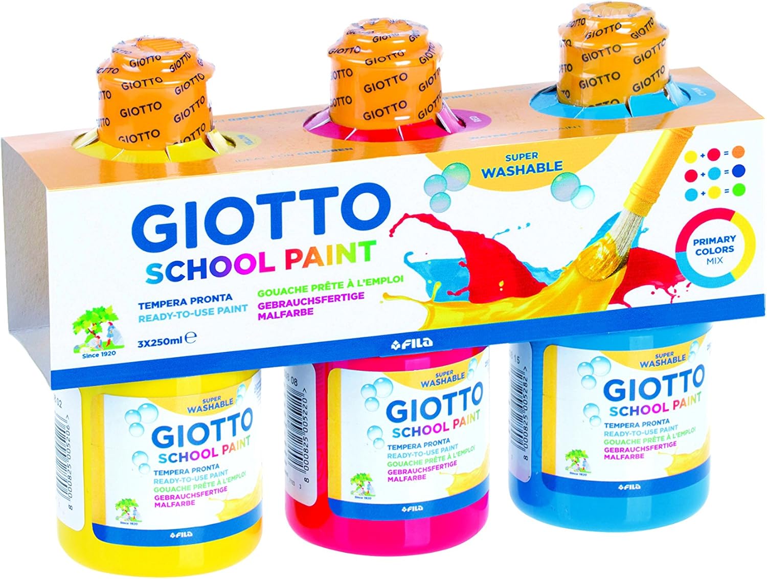 GIOTTO SCHOOL PAINT SET 3X250 ML CYANYELLOWRED Amazon.co.uk Toys