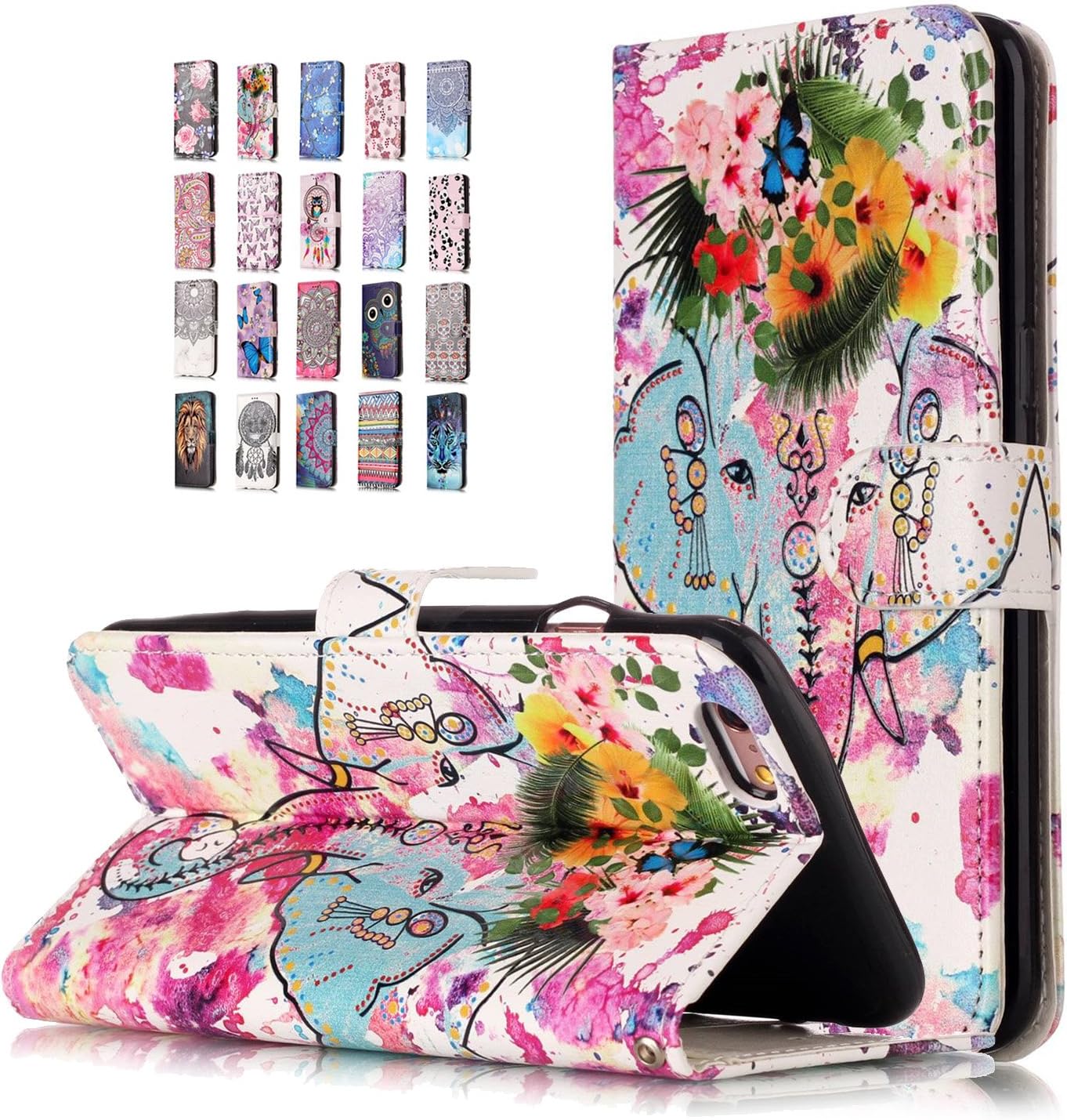 Universecase Leather Wallet Case Compatible for Samsung Galaxy S10 Plus, Elephant floral Book Style Flip Case Magnetic Closure Card Slots Holster Cover