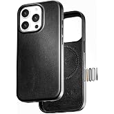 Casebelle Handcrafted Vegetable-Tanned Slim Leather Case for iPhone 16 Pro - [Built-in Camera Control] - Compatible with MagSafe - Raised Bezels, Natural Patina Over Time - Noir Black