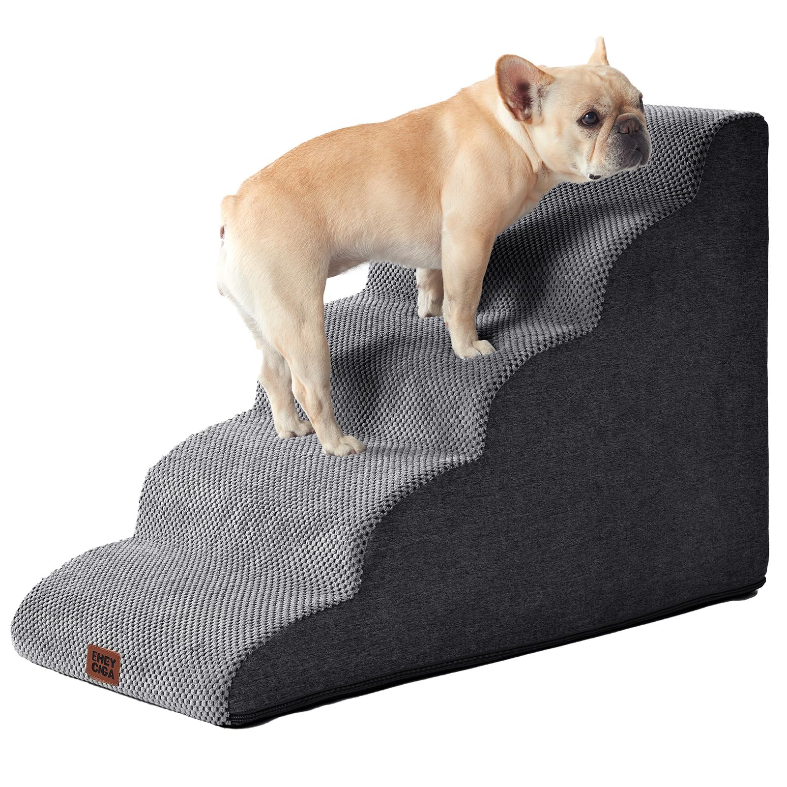 EHEYCIGA Curved Dog Stairs Ramp for High Beds 22.6" H, 5-Step Dog Steps for Small Dogs and Cats, Pet Stairs for High Bed Climbing, Non-Slip Balanced Pet Step Indoor, Grey Image