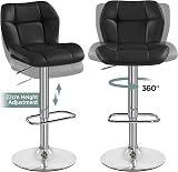 Yaheetech Bar Stools Set of 2 PU Leather Swivel Adjustable Height Black view 6