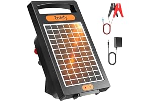 EPOIFY 24 Hour Solar Electric Fence Charger, 10 Miles, Up to 10200v Output Range Electric Fence Charger, 0.18J Portable Energizer with Rechargeable Solar Panel for Livestock & Predator Protection