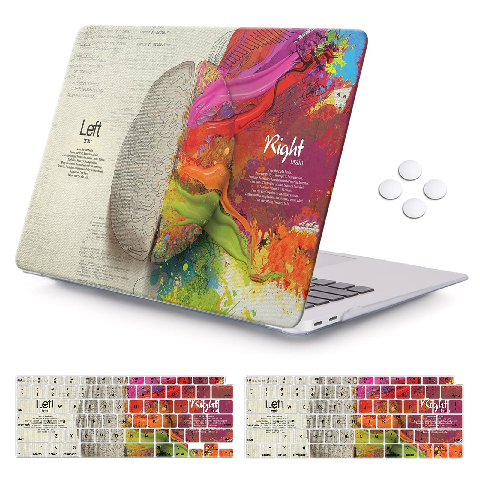 iCasso Compatible with MacBook Air 13 Inch Case 2020 2019 2018 Release A2179/A1932 with Retina Display Touch ID, Hard Plastic Shell Case and Keyboard Cover- Left Right Brain