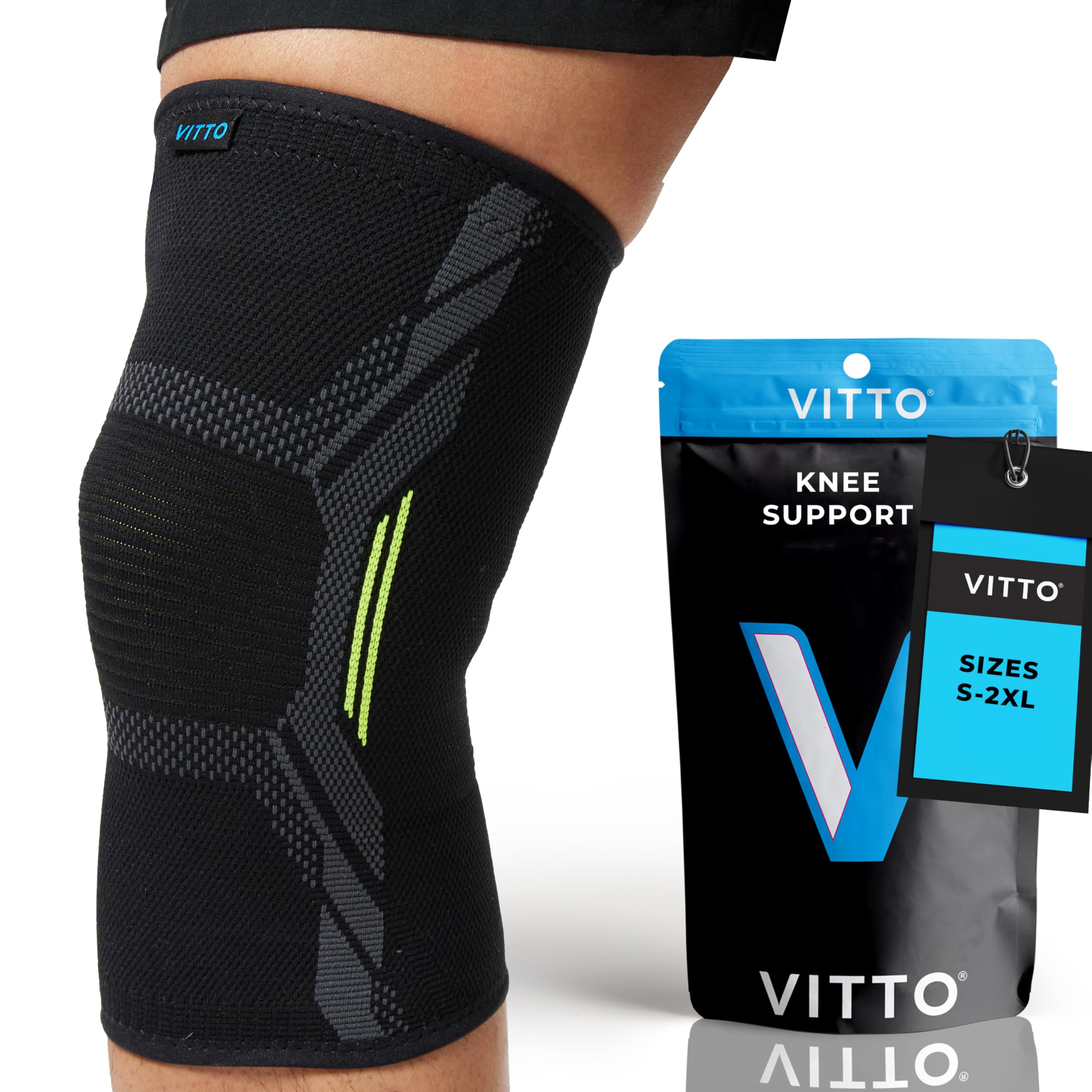 VITTO Knee Support for Women & Men - Knee Brace for Arthritis Pain Relief, Joint Pain, Ligament Injury, Meniscus Tear, ACL, MCL - Knee Compression Sleeve for Running, Squats (XXL)
