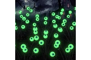 LASGU Outdoor Solar Garden Lights (4 Pack), Scary Eyeball LEDs (32), Spooky Outdoor Decor for Yard and Patio (Green)