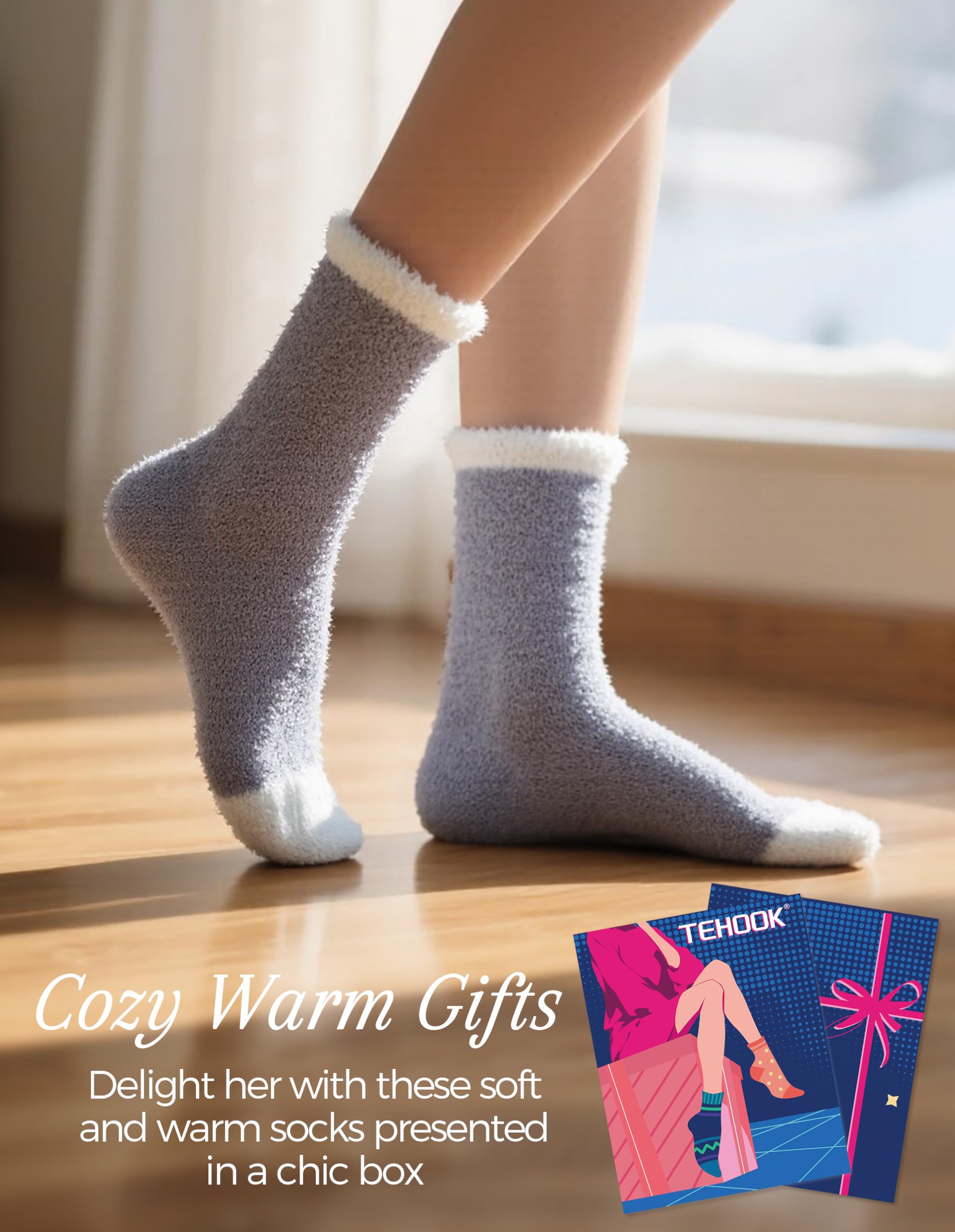 TEHOOK Warm & Cozy Gifts for Women, Stocking Stuufers, Fluffy Fuzzy Plush Sleeping Slipper Socks - Soft Warm Fabric