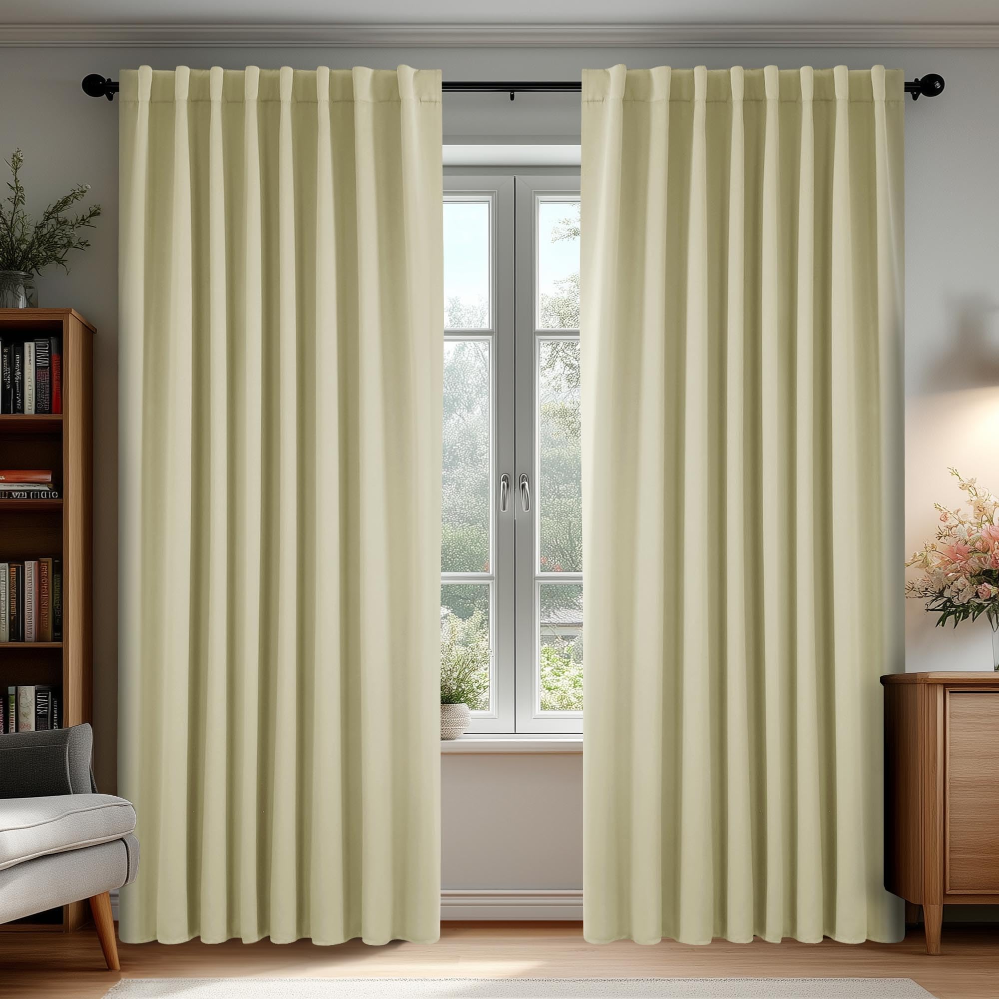 Photo 1 of Deconovo Blackout Curtains, Thermal Insulated, W70 x L84 2 Panels, Back Tab, Machine Washable, Room-Darkening Drapes for Bedroom/Living Room Beige