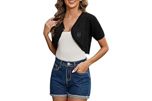 Totatuit Women's Short Sleeve Cropped Cardigan Open Front Bolero Shrugs for Dresses Crochet Button Down Sweaters