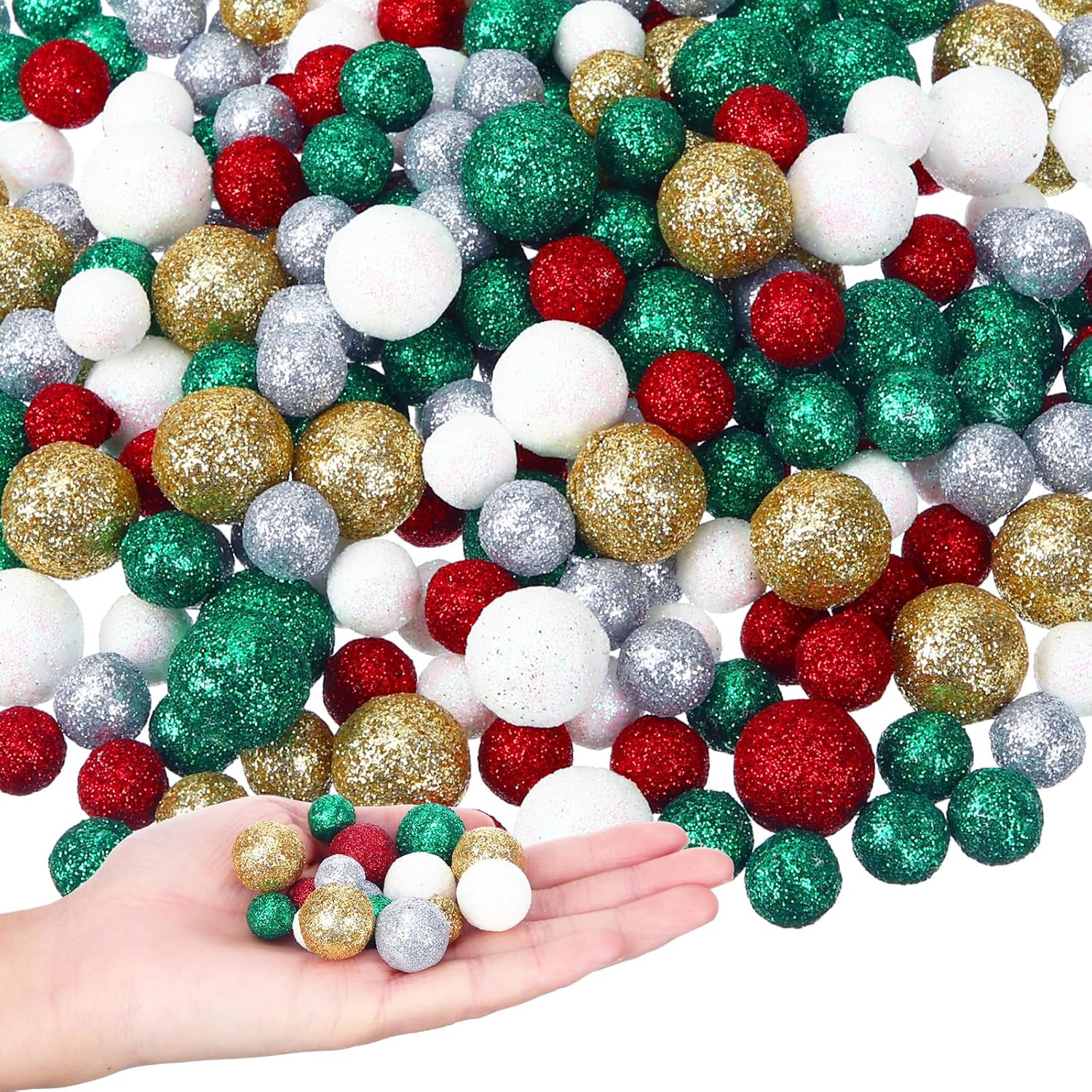 Vase Fillers - Pangda 400 Pcs Christmas Multi Colored Foam Balls Mini Christmas Glitter Vase Fillers Xmas Glittered Balls Ornaments Decorative Balls Colored Foam Hanging Xmas Tree Ornaments Party Decor for DIY Craft