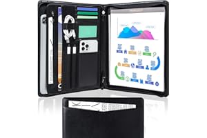 Handcrafted Leather Portfolio, Calfinder Vegan Leather Padfolio with Zipper, Professional Business Portfolio for Resume, Inte