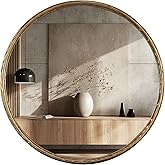 CAVINHOME 24 Inch Round Wall Mirror with Antique Gold Wave Inspired Metal Frame, Decorative Bathroom Vanity Accent Mirror, Vi