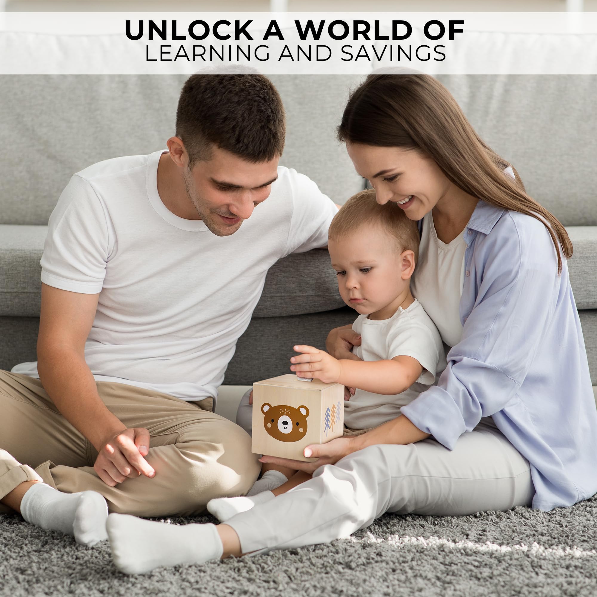 Wooden Piggy Bank for Kids - Beautifully Crafted Coin Bank Encourages to Start Saving Money Early - A Great Gift for Girls and Boys That Brightens Up Every Kids Bedroom