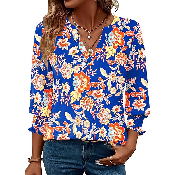 MARSVOVO Women's Japanese Style Tunic Top - Vintage Boho Print Blouse With Decorative Buttons