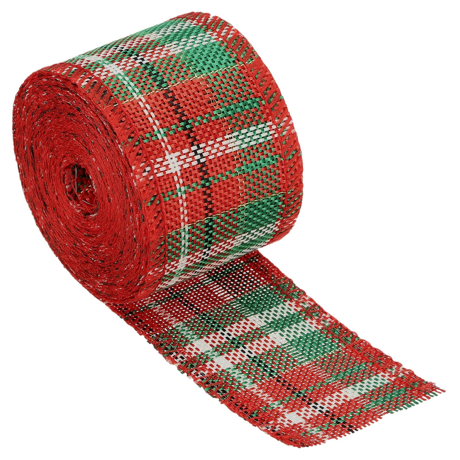 PATIKIL 2 Inch Wide 6.56 Yards Polyester Gingham Ribbon Wired Edge Ribbon, 1 Pack for Christmas Decoration Wrapping Green Red and White