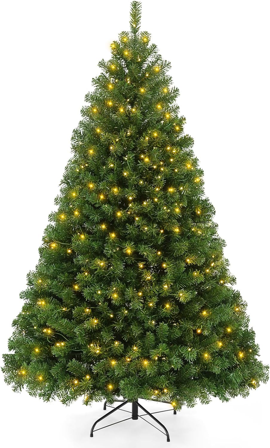 Trees - Artificial Pre-lit Christmas Tree with Warm White Lights, 6ft Green Premium Hinged Spruce Holiday Xmas Tree