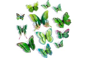 SAOROPEB 3D Butterfly Wall Decor, 24 Pcs Double Layer Butterfly Decorations for Party Decorations Locker Decor Refrigerator Decal, Reusable (Green)