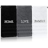Ddeetodu 3 Pcs Bathroom Towels Decorative Set, Bathroom Decor Towels, Farmhouse Decorative Hand Towel, Embroidered 100% Cotton, Black Decoratives Towel for Bathrooms Boho Decor (Home Love Family)