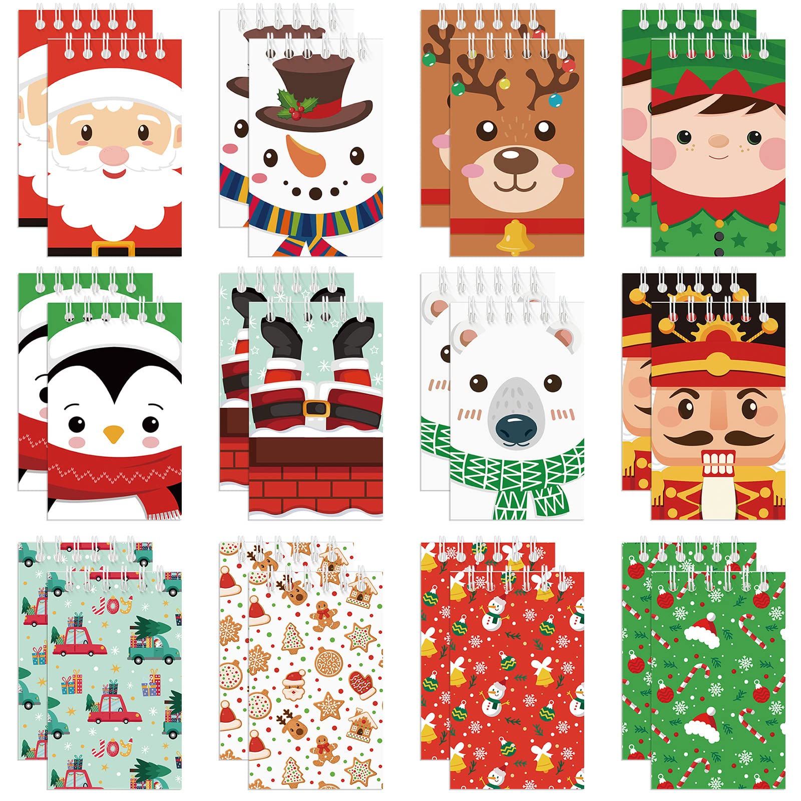 Faccito 48 Pcs Christmas Mini Notebook Small Notepads Xmas Pocket Notebook Snowman Santa Claus Notepads for Party Goodie Bag Stuffer Favor Supplies Gifts(2.4 x 3.9 Inch,Cartoon Style)