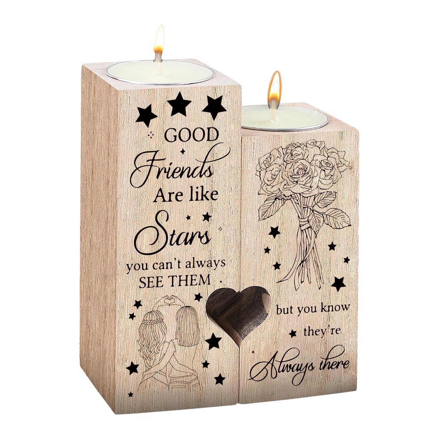 DUINIU 1 Pair of Wooden Heart-Shaped Candle Holders, Wooden Crafts, Personalized Wooden Candle Holders, Female Friendship Gifts, Decorative Gifts for Best Friends, Sisters and Colleagues