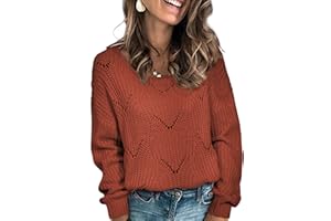 Dokotoo Womens Sweaters 2025 Crewneck Cute Elegant Soft Long Sleeve Hollow Cable Knit Pullover Tops