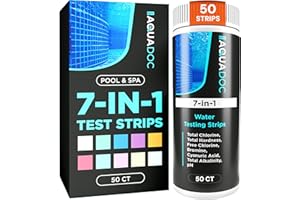 MAV AQUADOC AquaDoc 7-in-1 Spa & Hot Tub Test Strips - 50 Pool Test Strips for pH, Chlorine, Hardness, Bromine, Cyanuric Acid, Alkalinity