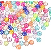 PATIKIL 8 mm Acrylic Round Beads, 100 Pcs AB Colors Round Clear Beads Craft Bead with Hole for Earring Bracelet Necklace Key Chains, Colorful