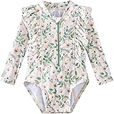 LIBREDGE Baby Toddler Girls Swimsuit One Piece Long Sleeve Rash Guard Bathing Suit UPF 50+ Sun Protection