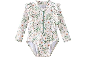 LIBREDGE Baby Toddler Girls Swimsuit One Piece Long Sleeve Rash Guard Bathing Suit UPF 50+ Sun Protection