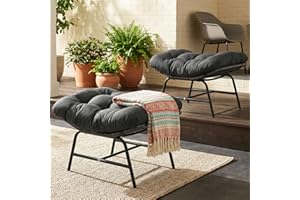 NICESOUL Indoor Outdoor Ottoman Set of 2, Large Wide Double Patio Footstool, PE Rattan Thicken Cushioned Footrest, All-Weather Wicker Furniture for Balcony, Porch, Living Room, Egg Chair, Grey