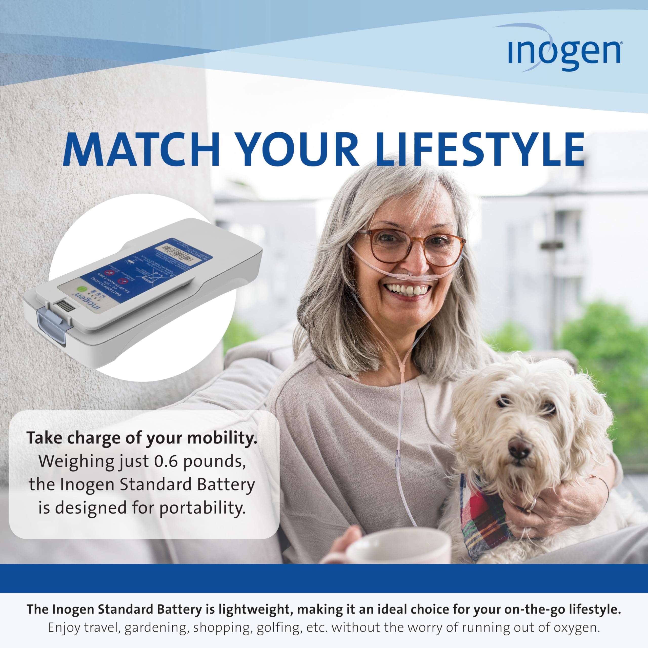Inogen Standard (4-Cell) Battery – for The Rove 4 One G4 – Up to 2 Hours, 30 Minutes of Life on Setting 1-0.6 lb. and 5.91 x 2.68 x 0.7 in.
