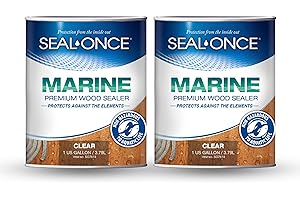 SEAL-ONCE Marine Ready Mix - 2 Gallon Penetrating Wood Sealer Waterproofer & Stain (Clear). Water-Based, Ultra-Low VOC Formul