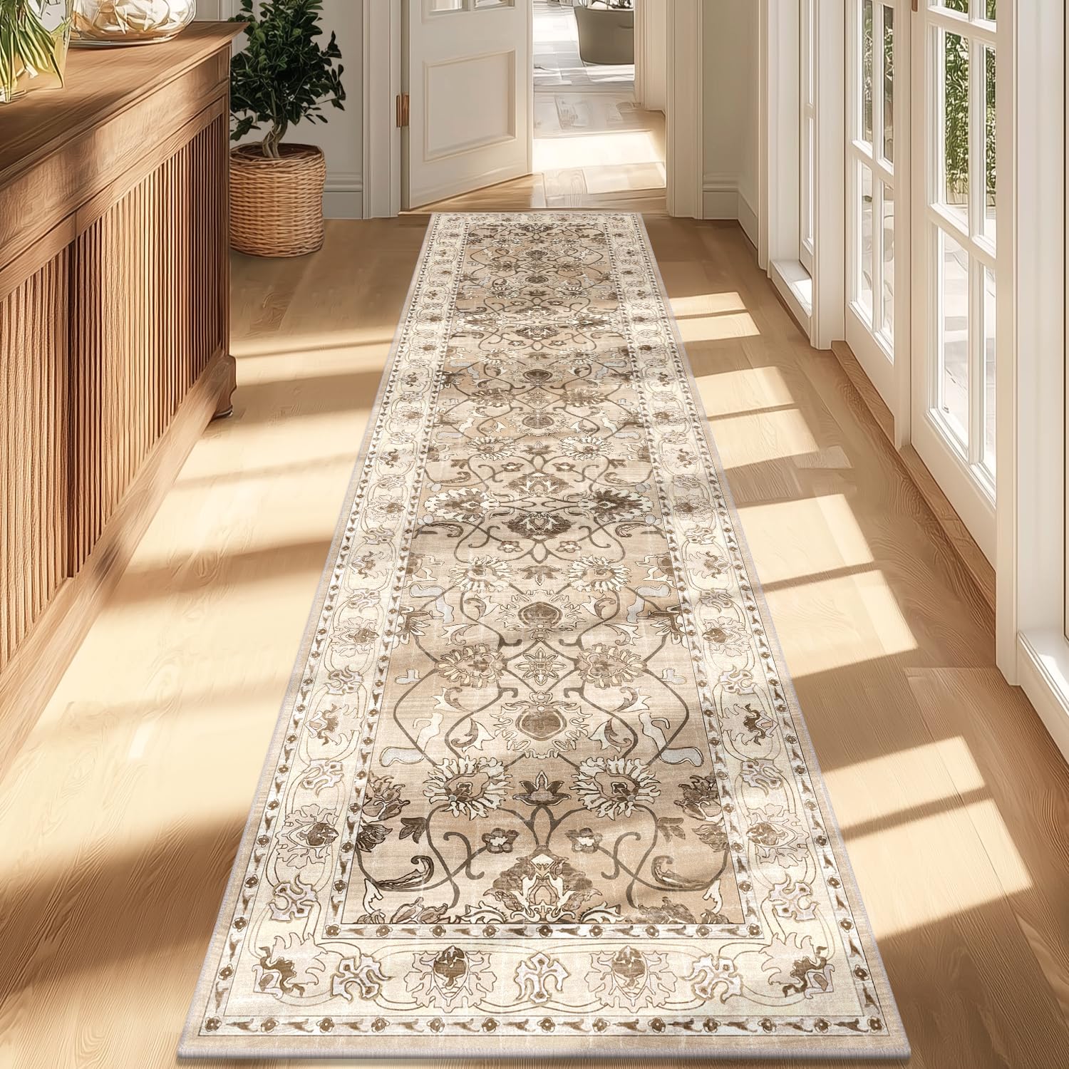 Photo 1 of Yamaziot Washable Runner Rug, 2x8 Non-Slip Vintage Floral Hallway Rug with Rubber Backing, Low Pile Non-Shedding Soft Distressed Carpet Runner for Bedroom, Kitchen, Laundry, Entrance