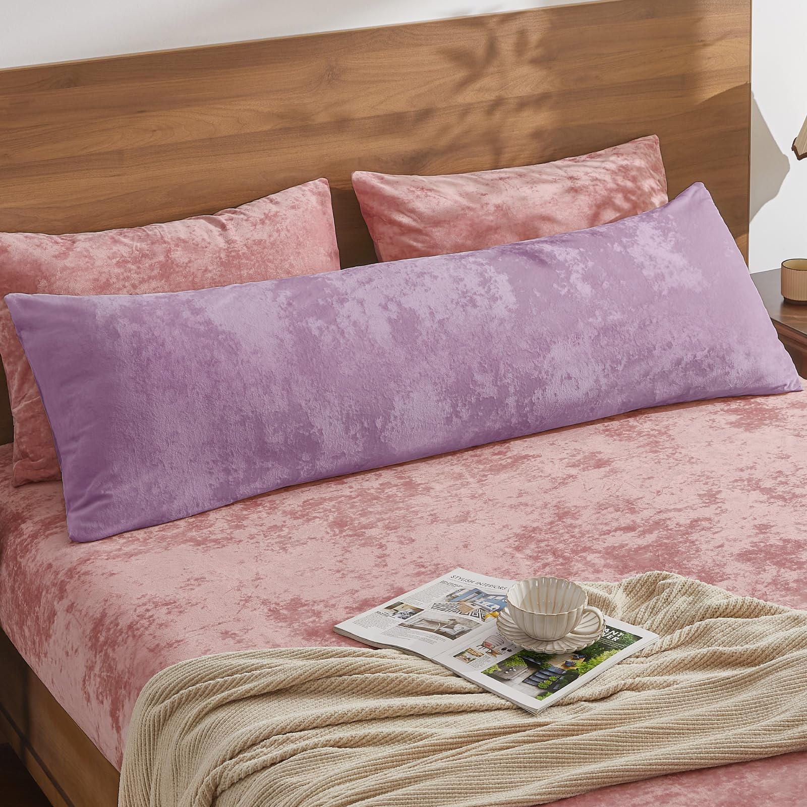 BEDELITE Velvet Body Pillow Cover with Zipper, Soft and Plush 20x54 Long Pillow Case, Velvety Smooth and Cozy Body Pillow Pillowcase for Bedroom and Couch, for All Seasons(Lavender)