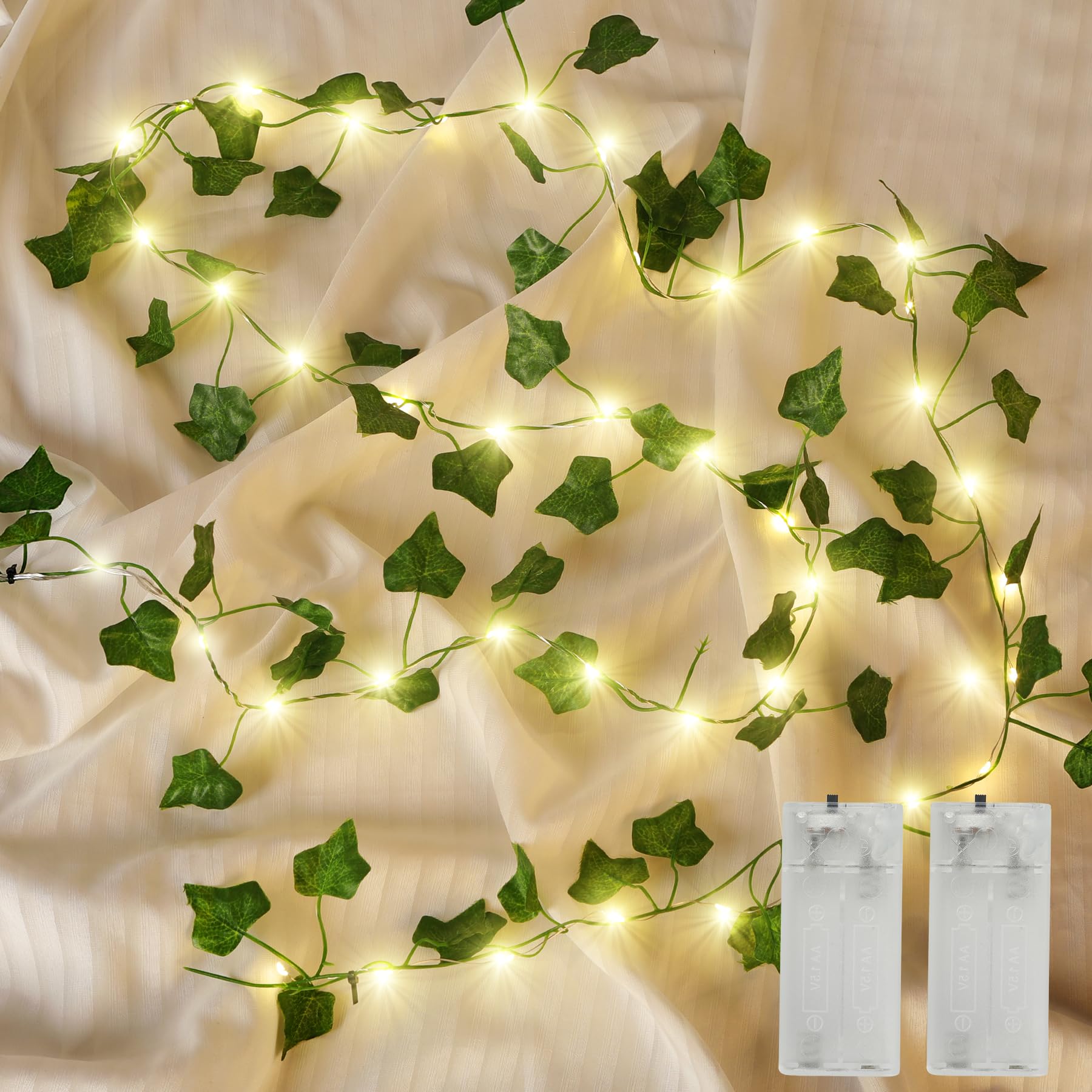 Photo 1 of (New) 2 Pack Vines with Lights, 6.56FT 40 LED String Lights with Leaf, LED Artificial Vines with Fairy Light, 2 Modes Fake Vines Ivy String Lights for Bedroom, Wall, Room, Garden, Party Decoration