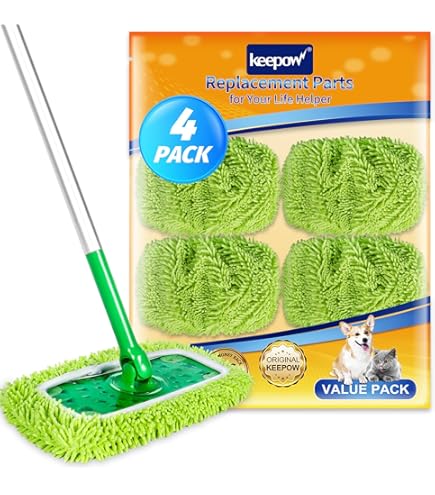 Lot de 4 tampons réutilisables pour balai Swiffer Balayeuse en microfibre compatibles avec les têtes de balai lavables pour nettoyage de sols secs et humides multi-surfaces