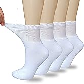 VEIGIKE Women's Diabetic Socks, Soft Breathable Moisture Wicking, Quarter Ankle, Extra Wide Non-Binding, 4 Pairs, White, Size 9-11