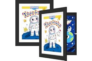 FrameWorks 2-pack, 10" x 12.5" Black Wooden Kids Art Frame with Magnetic Door – Display for 3D Artwork, Photos, Crafts – Gallery Style Edges Wall Decor for Home, Playroom, Easy Access Frame