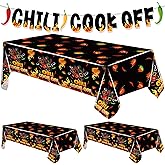 Iceyyyy 4 Pcs Black Chili Cook Off Table Decorations Set-108" x 54" Chilis Peppers Flame Table Covers 33 Ft Cooking Chili Contest Banner-Disposable Chilis Peppers Party Decorations for Party Supplies