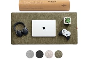 NORDIK BY DESIGN Nordik Large Felt Desk Mat – Timber Moss Green – 35 x 17 inch – Computer Desk Mat – Keyboard and Mouse Pad – Large Desktop Felt Pad