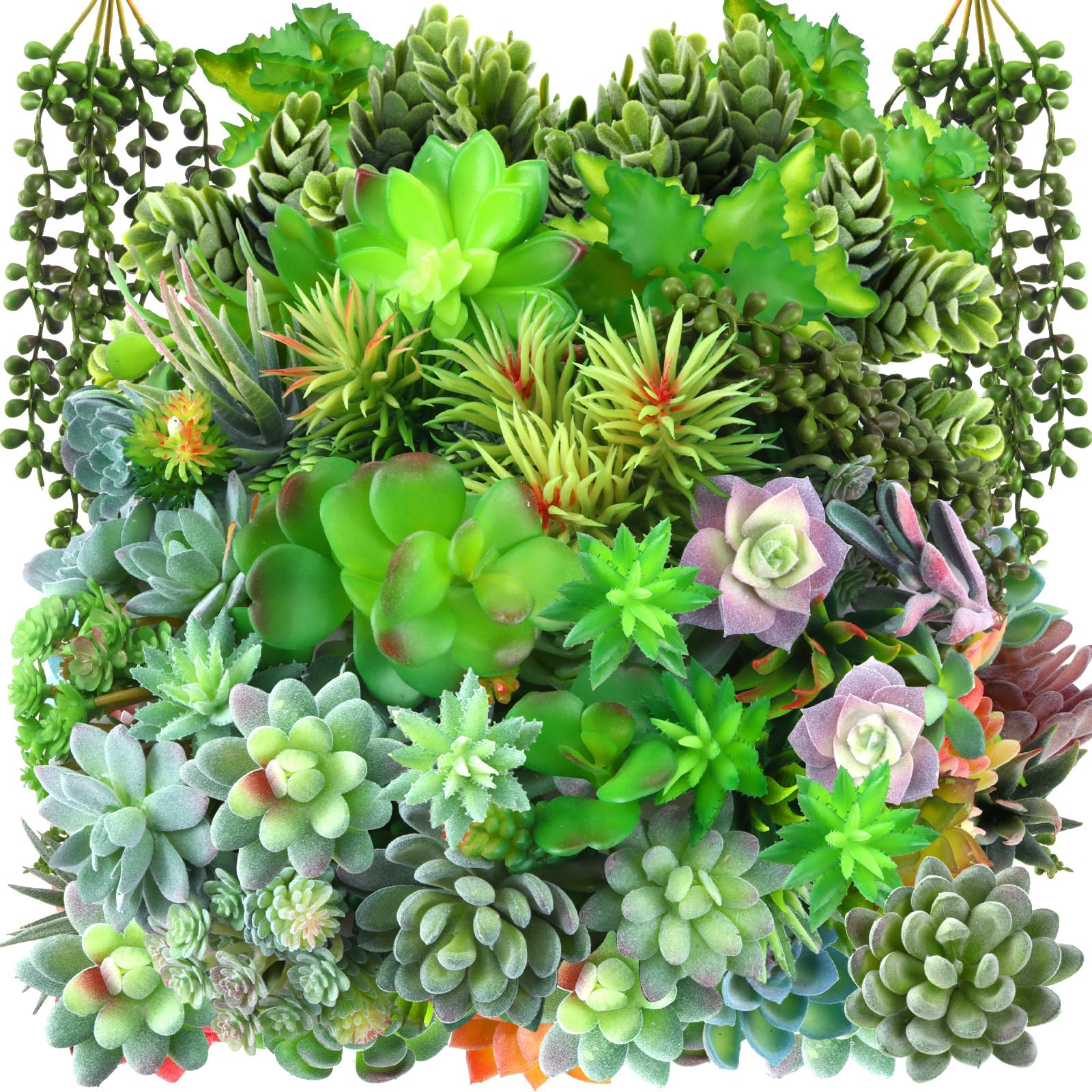 Photo 1 of (used) Tigeen 80 Pcs Artificial Plastic Succulents Realistic Textured Assorted Decorative Faux Succulent Fake Faux Succulents 